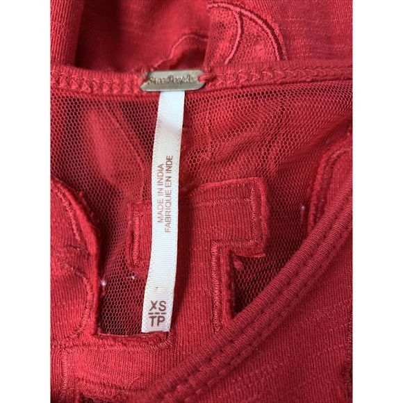 Free People Red Sexy Lace Bodycon Mini Dress Sleeveless Embroidered Sz XS - Picture 5 of 9